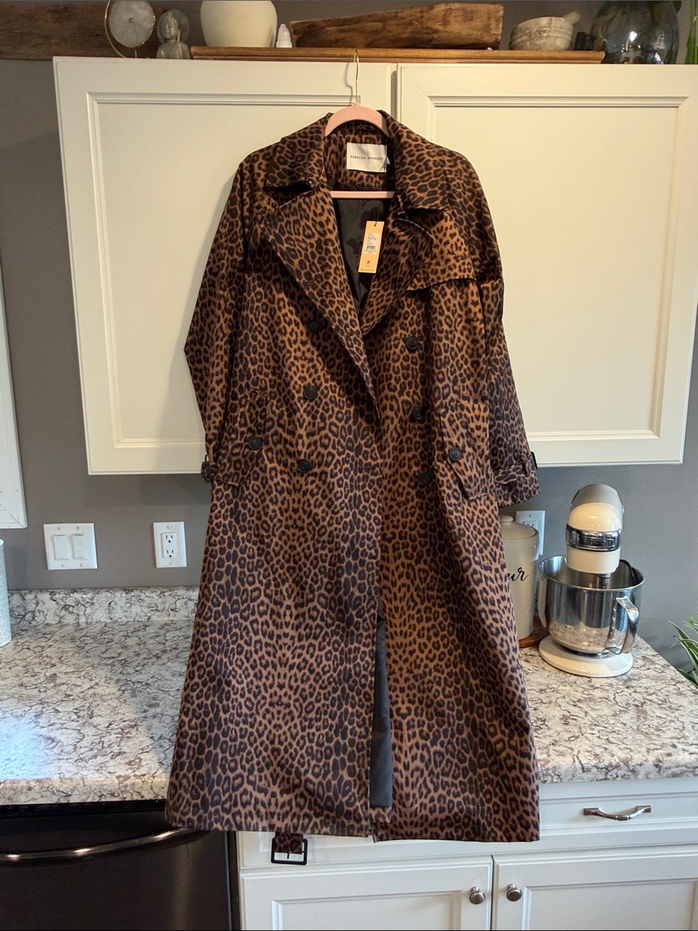 Rebecca Minkoff Leopard Print Trench Coat - Brown and Black - Picture 3 of 15